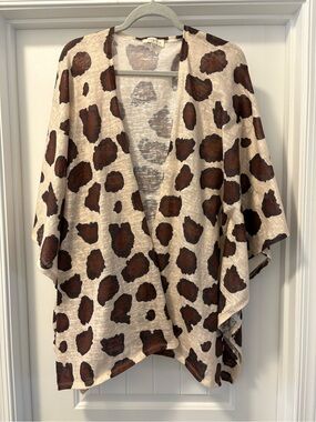 Umgee Animal Print Open Front Poncho Brown & Cream Size 1X / 2X